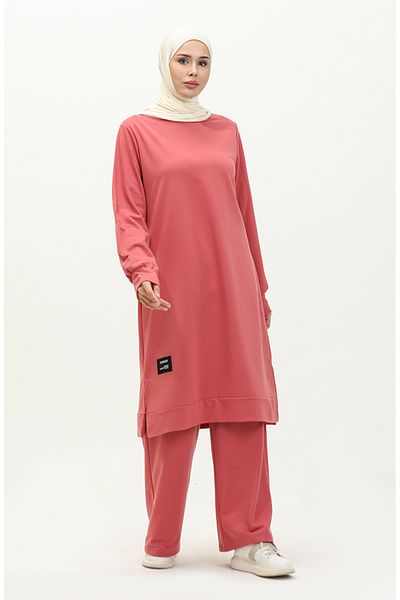 sefamerve Set de tunică și pantaloni Light Dusty Rose cu două fire - 0044-19