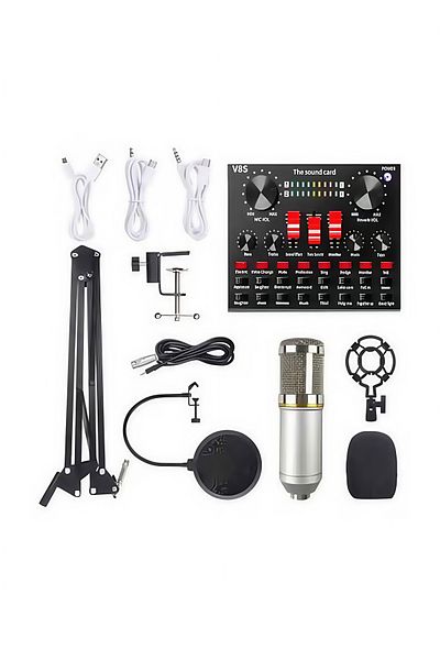 fulina Condenser microphone set,three-layer protection system,120kHz sampling rate,with sound card,silver
