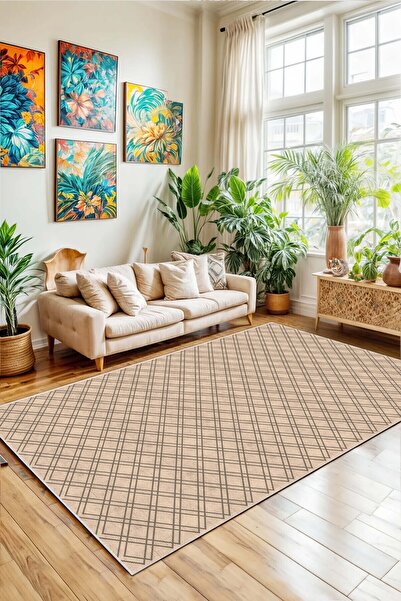 df home Salon Halısı Geometrik İskandinav Eskitmeli Dijital Baskı Yıkanabilir...