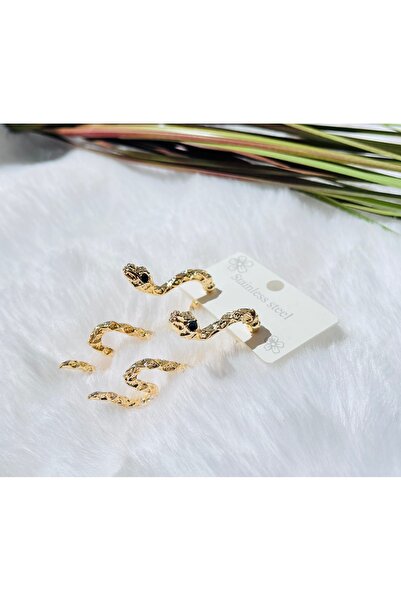 RM Bijuteri Gold Double Sided Snake Earrings