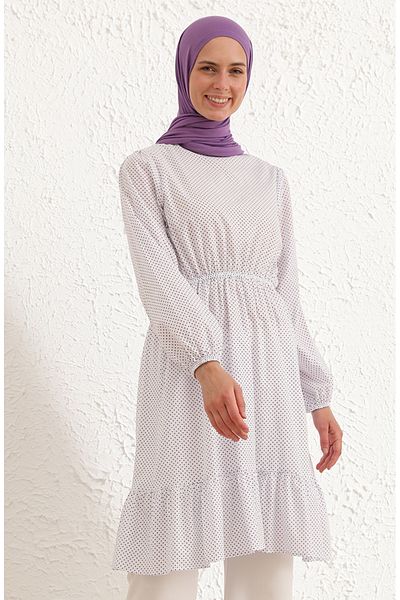 sefamerve White Lilac Frilly Tunic 4343-01