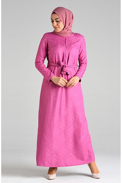 sefamerve 6473-06 Μοντέλο Dusty Rose Jacquard και φόρεμα με φύλλο