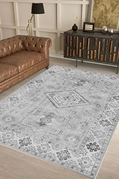 df home Salon Halısı Geometrik İskandinav Eskitmeli Dijital Baskı Yıkanabilir...