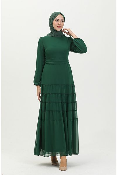 sefamerve Βραδινό φόρεμα Emerald Green Gathered - 5712-05