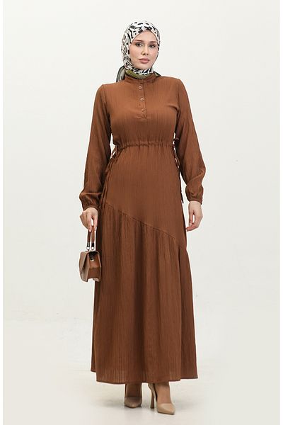 sefamerve Φόρεμα Tan 0363-04 Model Side Tie Gathered