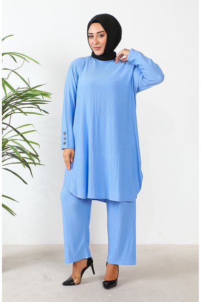 sefamerve Σετ χιτώνα και παντελόνι Plus Size Blue Stone - 2658-09
