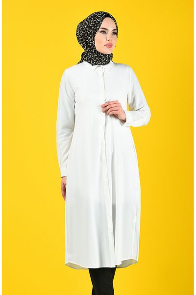 sefamerve Viscose Tunic 6435-10 Ecru - Pocket and Hidden Placket