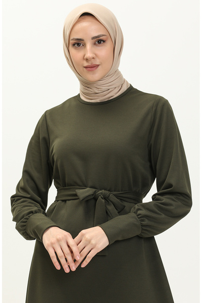 sefamerve Σετ χιτώνα και παντελόνι Χακί - Ζώνη, 0690-07