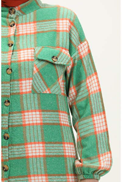 sefamerve Oduncu Ekose Desenli Uzun Tunik 0259-01 Yeşil