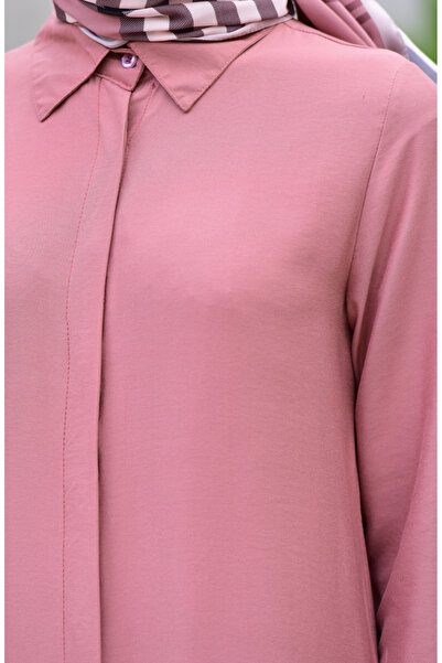 sefamerve Viscose Tunic with Pocket and Hidden Placket 6435-06 Onion Peel