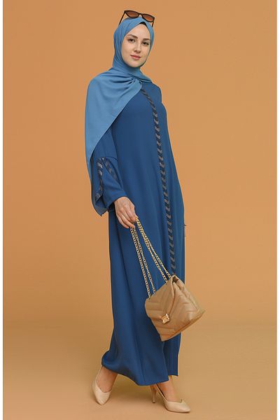 sefamerve Indigo Large Size Ferace με πέτρινη ρίγα 5032-03