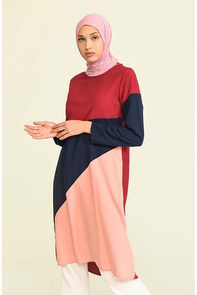 sefamerve Claret Red Viscose Tunic 6447-05 - Three Pieces