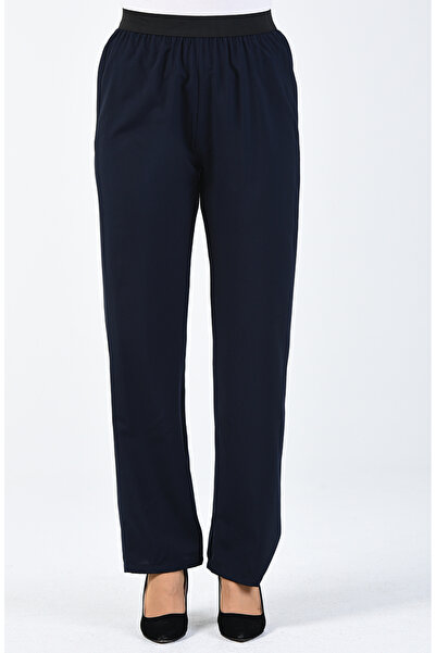 sefamerve Navy Blue Viscose Walking Pants - 6434-01