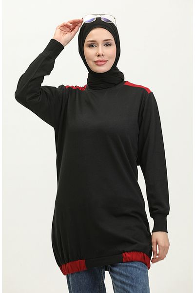 sefamerve Hanorac negru roșu Claret cu gât crew - 23086-02