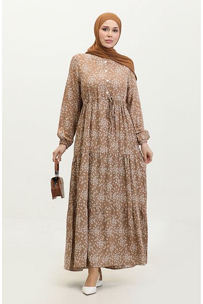 sefamerve Φόρεμα Gülsüm Viscose - Floral Print, Half Button, Mink 0358-04