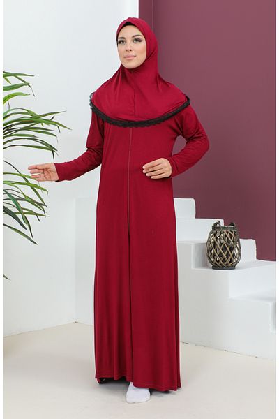 sefamerve Φόρεμα προσευχής βισκόζης - με μαντίλα, Claret Red 4485-01
