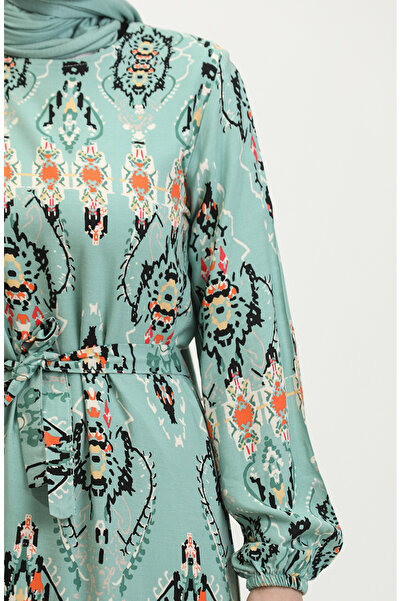 sefamerve Φόρεμα βισκόζης με πράσινο σχέδιο Hüma - 0360-01