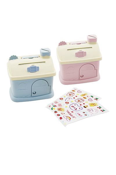 Mu Art Ahşap Mrt Small House Model Children's Savings Box with Locked R.Plastic Figure with Sticker 12X14X9.5Cm Art
