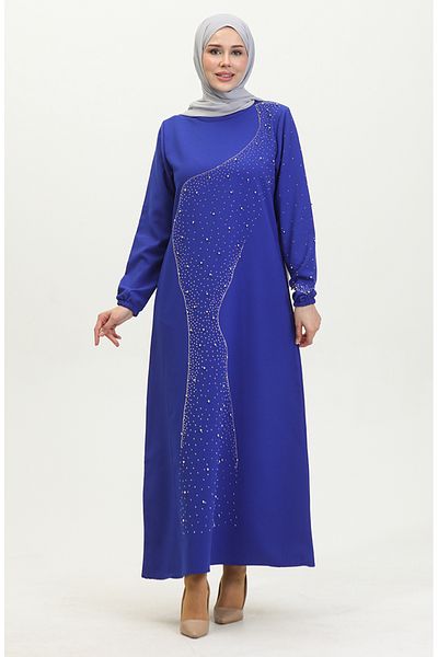 sefamerve Saks Stone bedrucktes Abendkleid – 0407-01