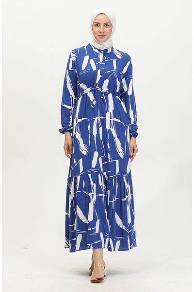sefamerve Φόρεμα με μοτίβο με πινέλο Saks Blue Viscose - 81869-01