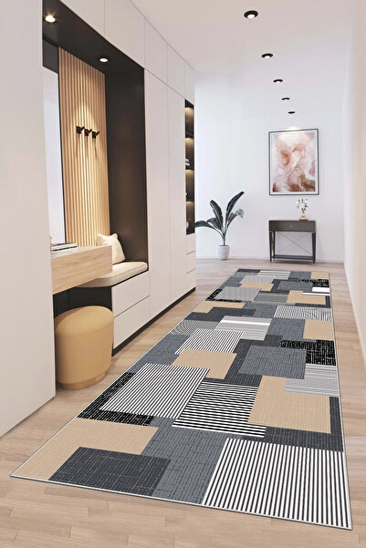 Hülya Home 3482 Model Digital Printed and Washable Non-Slip Based Cutting Mat - Hallway Entrance Carpet