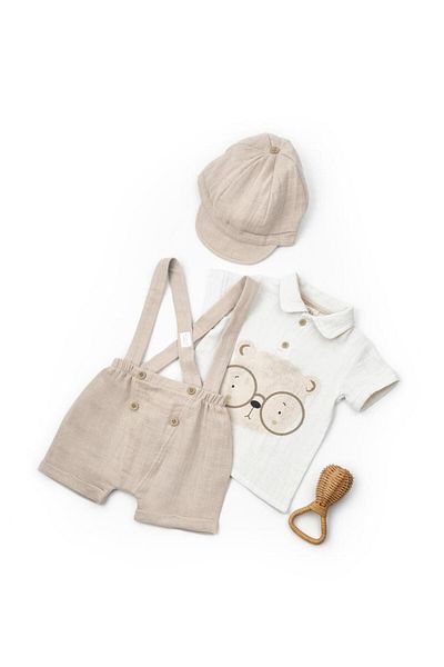 BabyCosy Organic Wear Baby 3-Piece Salopet Muslin Set 100% Cotton - Newborn - Csym7102