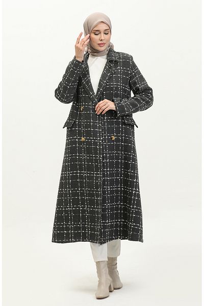 sefamerve Černý tvídový kabát - model 71209-01