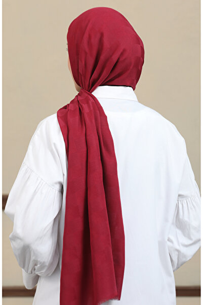 sefamerve Claret Red Jacquard Cotton Shawl 2071-04