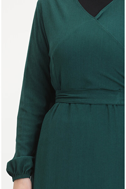 sefamerve Wrapped Fabric Side Tie Dress 1033-04 Emerald Green