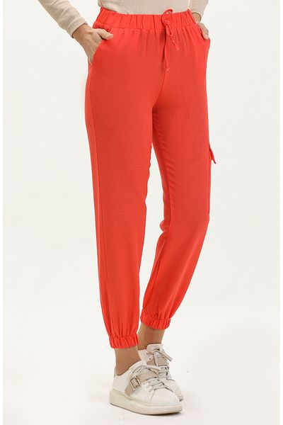 sefamerve Portocaliu 1147-01 Model Pantaloni Cargo cu talie elastică