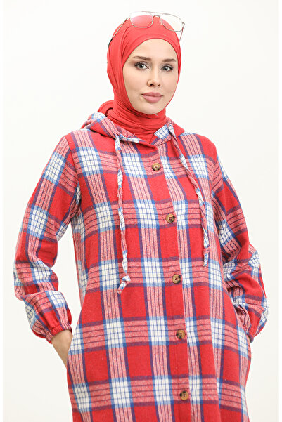 sefamerve Plaid pattern Hooded cap nzr001c-06 red indigo