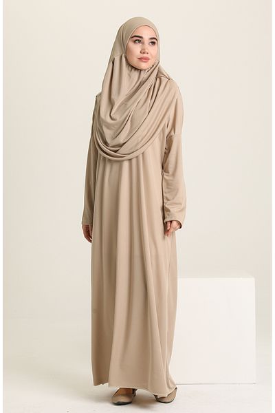 sefamerve Übergroßes praktisches Gebetskleid mit Tasche, Dunkelbeige, 1975-05