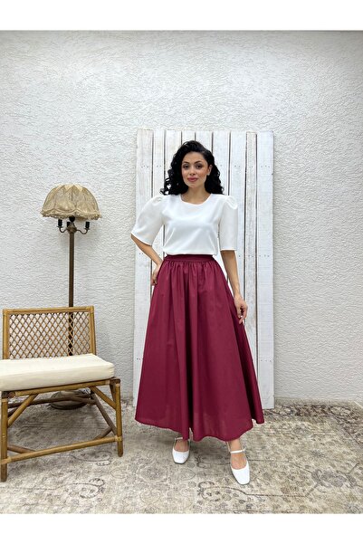 KÜÇÜĞÜM BUTİK Burgundy Poplin Flared Skirt