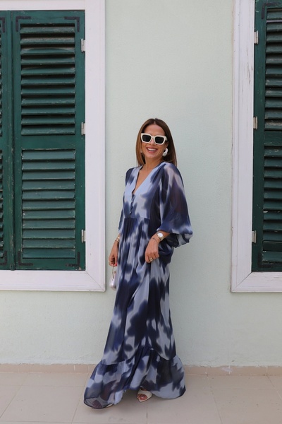 Purple by Banu MAVİ Tül Detay Maxi Boy Elbise