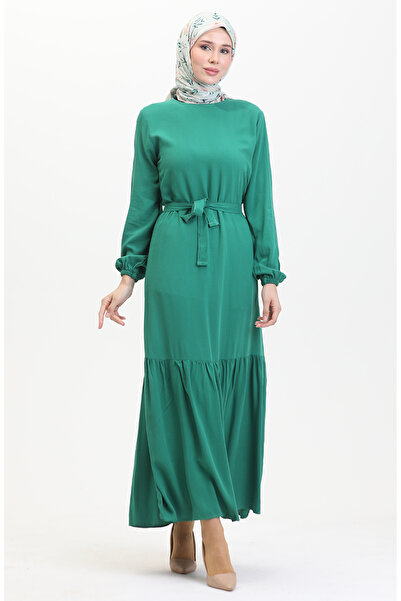 sefamerve Emerald Green Belted Dress - 0512-01