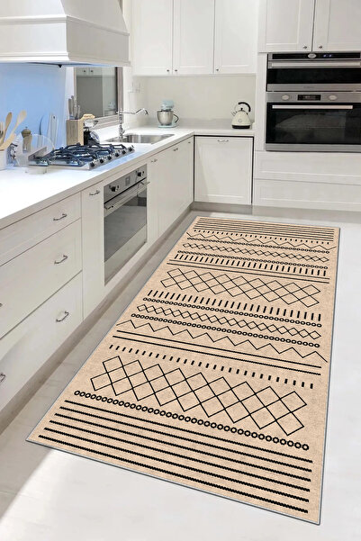 Hülya Home Mutfak Halısı Geometrik İskandinav Eskitmeli Dijital Baskı Yıkanab...