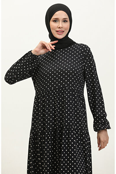 sefamerve 1997-01 Μαύρο και άσπρο πουά φόρεμα