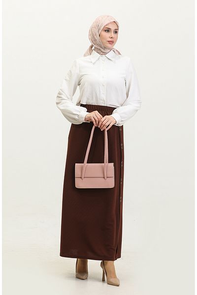 sefamerve Λεπτομερής φούστα Tan Plus Size Button 4206-02