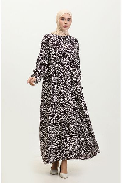 sefamerve Φόρεμα με μωβ μοτίβο βισκόζης Plus Size - 4086-03