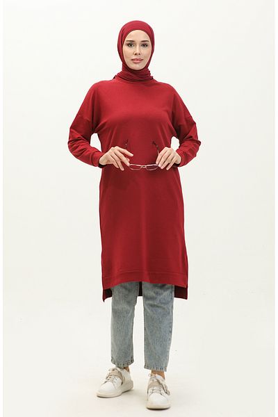 sefamerve Claret Red Sports Tunic 3010-01 - Λεπτομέρεια με σχισμή δύο κλωστών