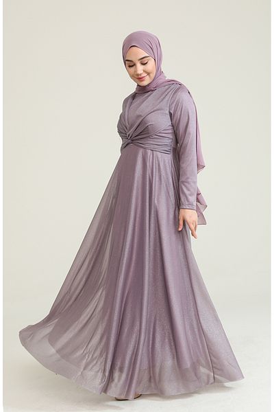 sefamerve Rochie de seara cu sclipici liliac deschis - 5397-19