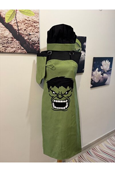 Sosyal Terzi Hulk Tasarımlı Mutfak Önlüğü Seti