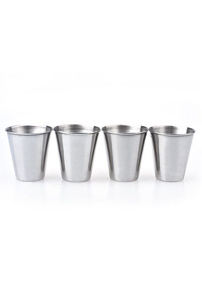 Cin 4 Pieces with Leather Case 70 Ml. Steel Shot Coffee Camping Cup Df37