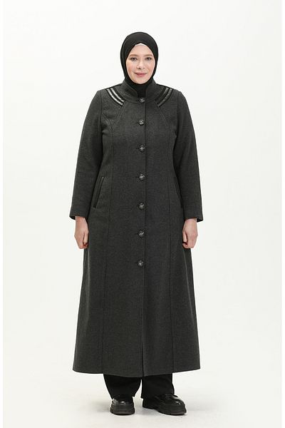 sefamerve Smoked Stamp Coat - Plus Size, Oversize Buttoned 0417-03