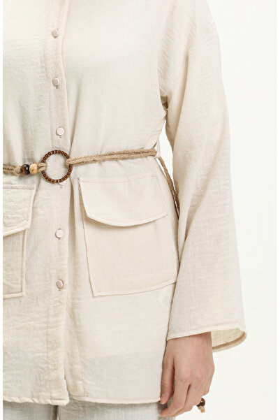 sefamerve Kemer Detaylı Tunik Pantolon İkili Takım 70030-02 Bej