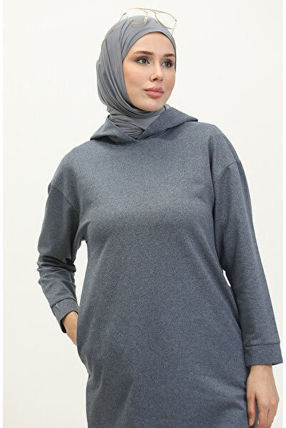 sefamerve Kapüşonlu Spor Tunik 3007-34 Açık Lacivert