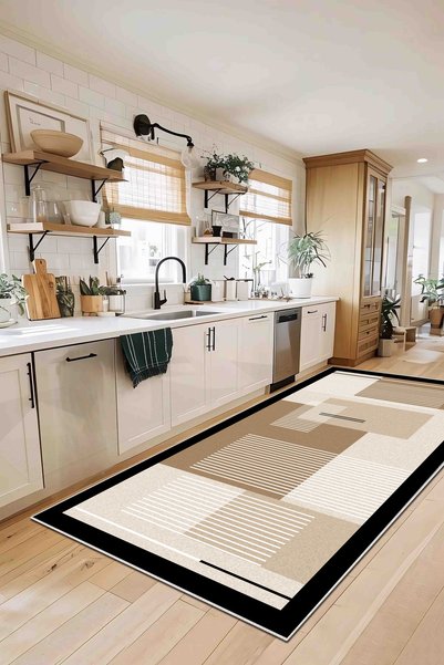 df home Mutfak Halısı Geometrik İskandinav Eskitmeli Dijital Baskı Yıkanabili...