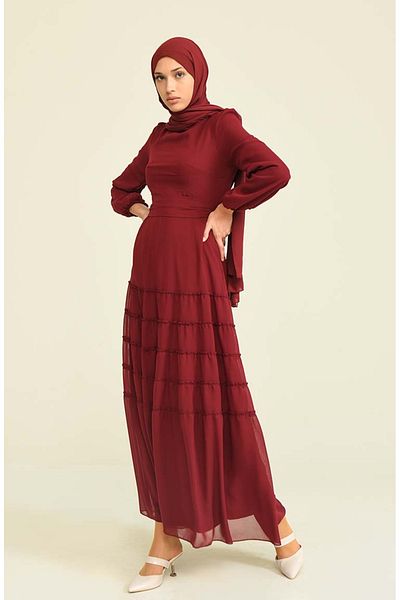 sefamerve Βραδινό Φόρεμα Βουργουνδίας 5712-04 - Shirred