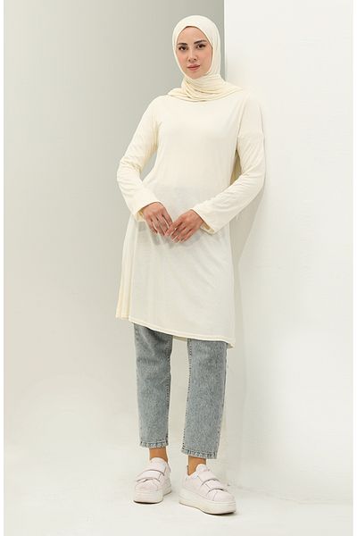 sefamerve Ecru Viscose Tunic with Elastic Cuff, Model 8634-01