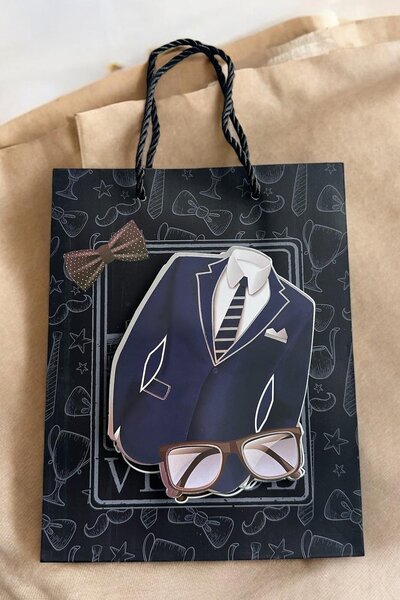 TAKIŞTIR Black Color Suit Figured 3D Look Cardboard Bag